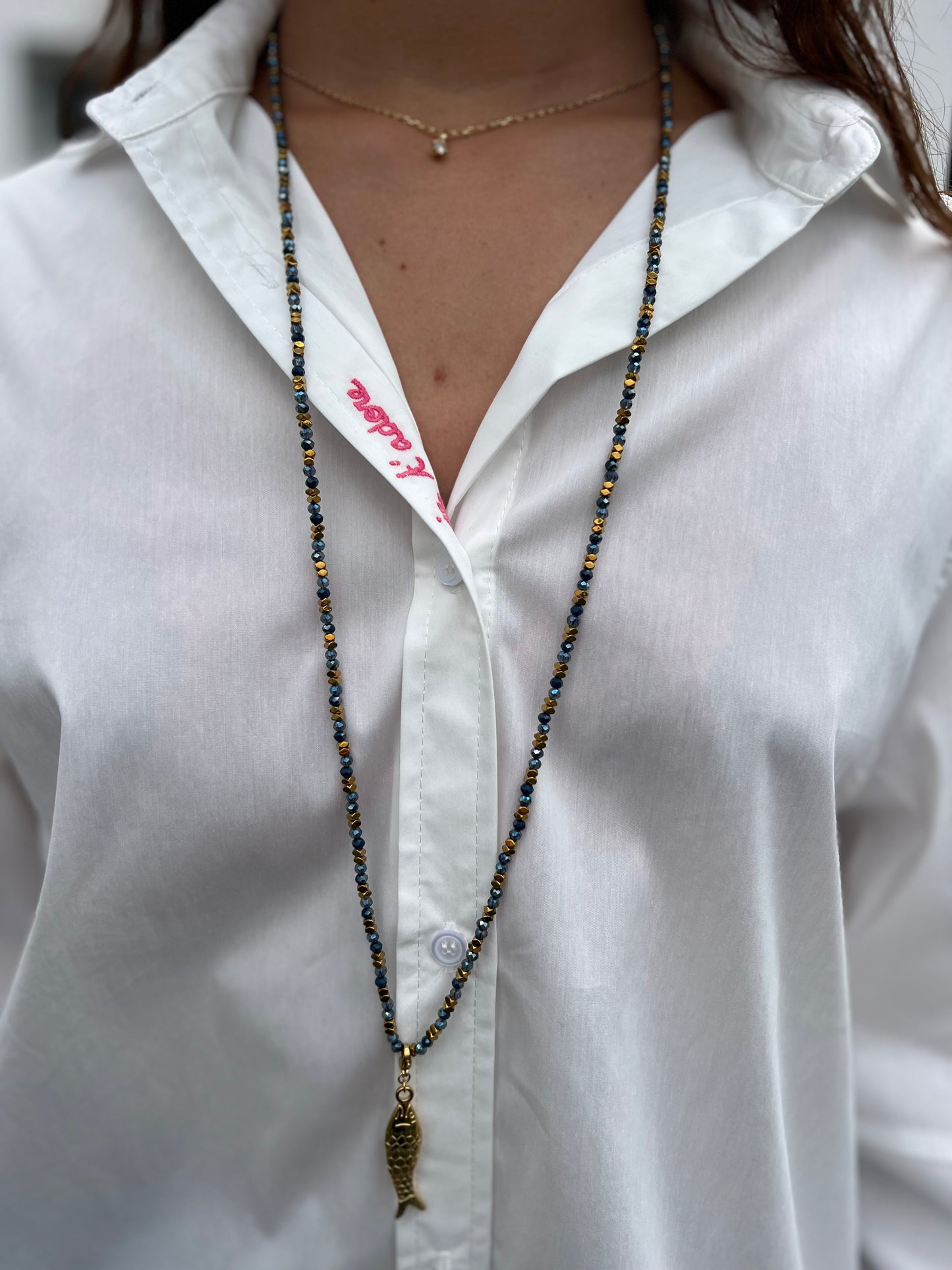 Collier sautoir Poisson bleu